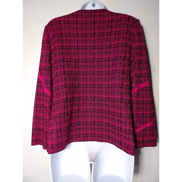 Ming Wang Petite Medium PM Cardigan Pink Black Textured Open Front Artsy - Picture 12 of 12